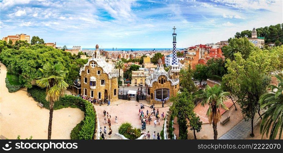 Park Guell by architect Gaudi in a summer day  in Barcelona, Spain.