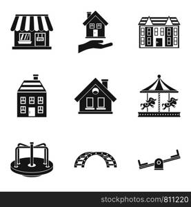 Park improvement icons set. Simple set of 9 park improvement vector icons for web isolated on white background. Park improvement icons set, simple style