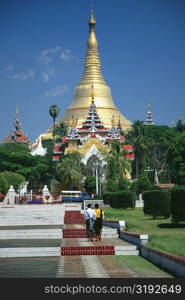 Park in front of a pagoda, Shwedagon Pagoda, Yangon, Myanmar