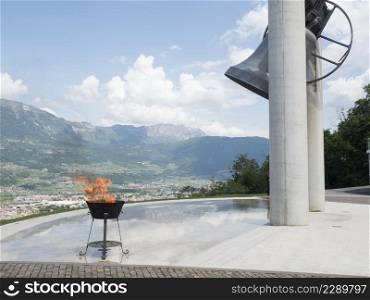 park of memory, maria dolens bell in Rovereto city, trentino made with arms of second world war