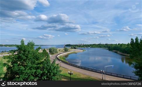 Park on spit between Kotorosl river and Volga.June 18, 2015 in Yaroslavl, Russia