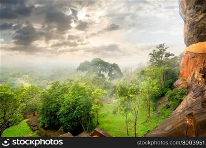 Park on the mountain of Sigiriya and clouds