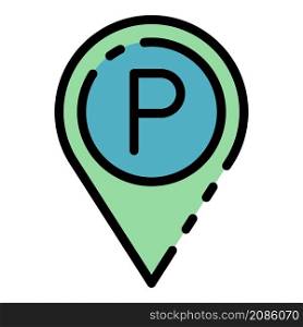 Parking pin map icon. Outline parking pin map vector icon color flat isolated. Parking pin map icon color outline vector