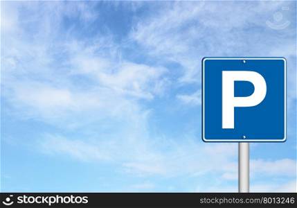 Parking traffic sign with blue sky blank for text