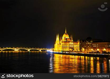 Parliament building in Budapest, Hungary at night