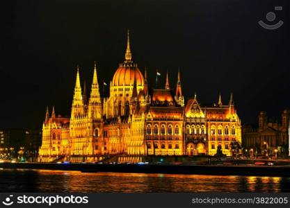 Parliament building in Budapest, Hungary at night