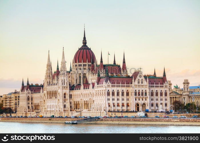 Parliament building in Budapest, Hungary at sunrise