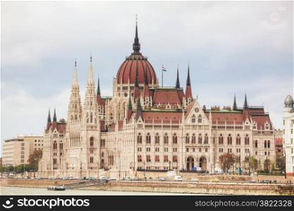 Parliament building in Budapest, Hungary in the evening