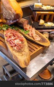 Parma Ham leg cold cut in buffet line