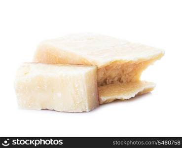 Parmesan cheese part isolated on white background