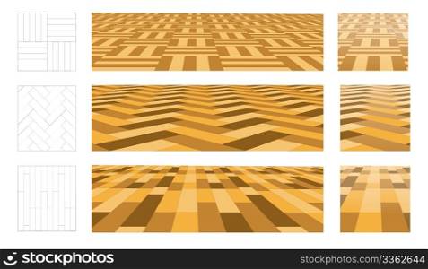 Parquet in perspective plane. Set of vector illustrations