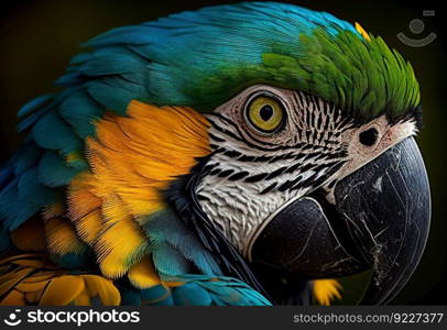 Parrot  Macaw Close Up portrait
illustration. AI generative.