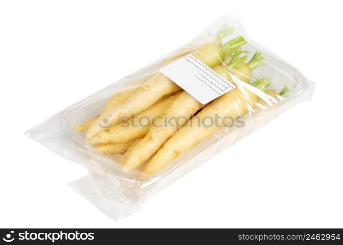 Parsnip (wild white carrot) packaged and labeled on a white background