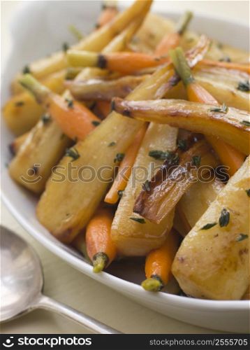 Parsnips and Baby Carrots Roasted in Thyme and Honey