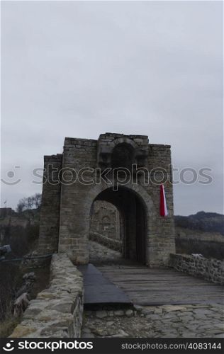 Part from stone entrance close up in the fortress Tsarevets, Veliko Tarnovo - ancient capital of Bulgaria