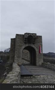 Part from stone entrance close up in the fortress Tsarevets, Veliko Tarnovo - ancient capital of Bulgaria