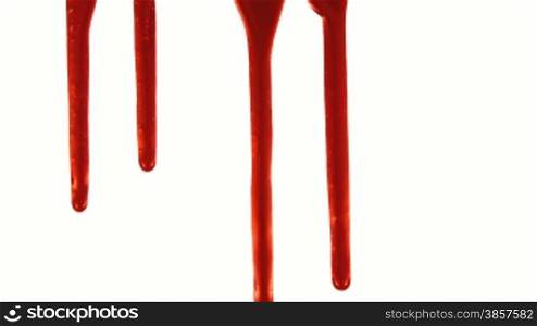 Part of a series. Blood dripping down over a white background