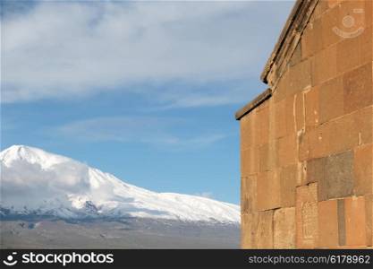 Part of ancient monastery Khor Virap in Armenia with Ararat mountain at background. Was founded in years 642-1662.