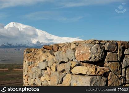 Part of ancient monastery Khor Virap in Armenia with Ararat mountain at background. Was founded in years 642-1662.