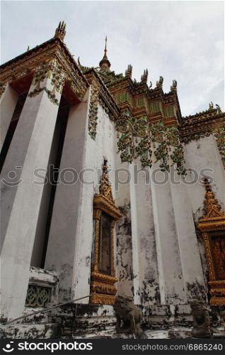 part of Beautiful Wat Phra Kaeo temple with green mosaic gable in Thailand