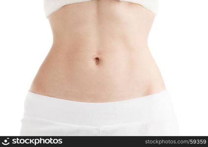 Part of Body of Slim Young Woman with Perfect Waist at the White background