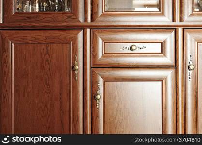 Part of door brown cupboard close up