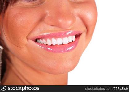 part of female face by closeup. smile mouth