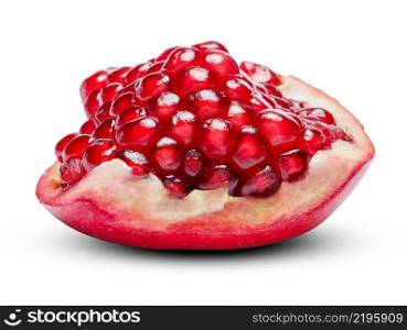 part of Pomegranate with seeds isolated on white background. clipping path. part of Pomegranate isolated on white background. clipping path