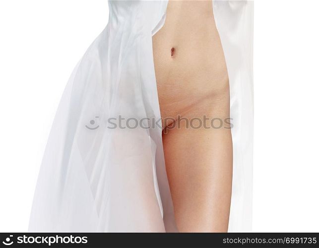 part of sexual beautiful body in white dress isolated
