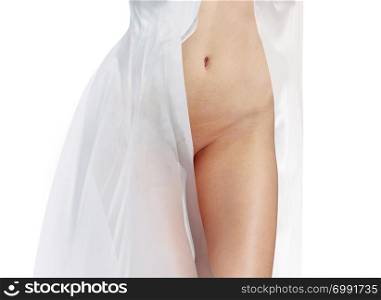part of sexual beautiful body in white dress isolated