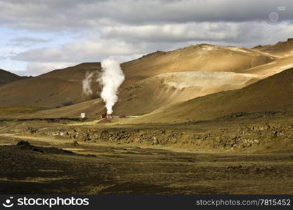 Part of the 60MW geothermal powerplant in the Volcanic Krafla system, generating electricity from the natural earth energy