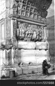 Part of the Arch of Titus in Rome, vintage engraved illustration. Magasin Pittoresque 1869.