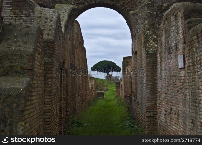 part of the beautiful archaeological site in Ostia Antica near Rome