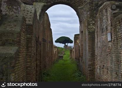 part of the beautiful archaeological site in Ostia Antica near Rome