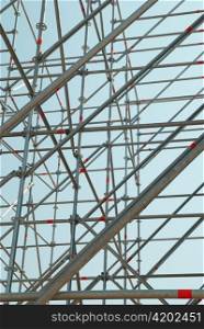 Part of the construction scaffold with blue background