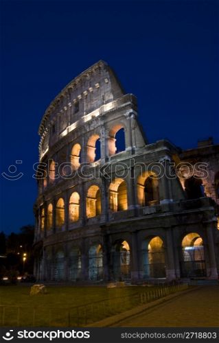 part of the famous amphitheater in Rome at night