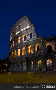part of the famous amphitheater in Rome at night