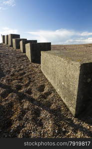 Part of the massive anti-invasion defences at the western end of the Chesil Beach, Abbotsbury, England, United Kingdom, Europe
