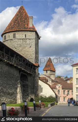 Part of the medieval city wall in the Old Town of Tallinn in Estonia.
