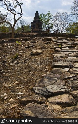 part of the ruin of Wat Saphan Hin in Sukhothai