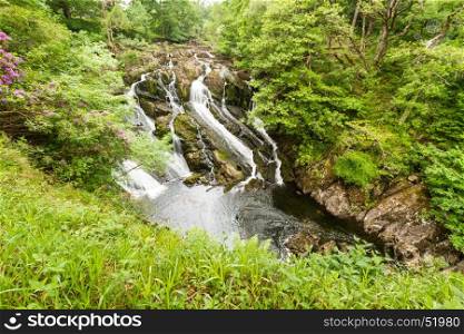 Part of the Swallow Falls in Snowdonia National Park. Betws y Coed, Gwynedd, Wales, United Kingdom.