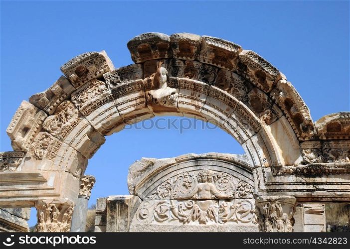 Part of the Temple of Hadrian in ancient Ephesus in Turkey