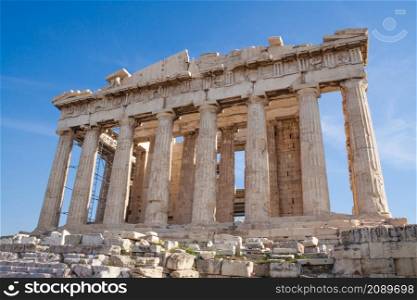 Parthenon on the Acropolis of Athens, Greece. The ancient Greek Parthenon is the main landmark of Athens.