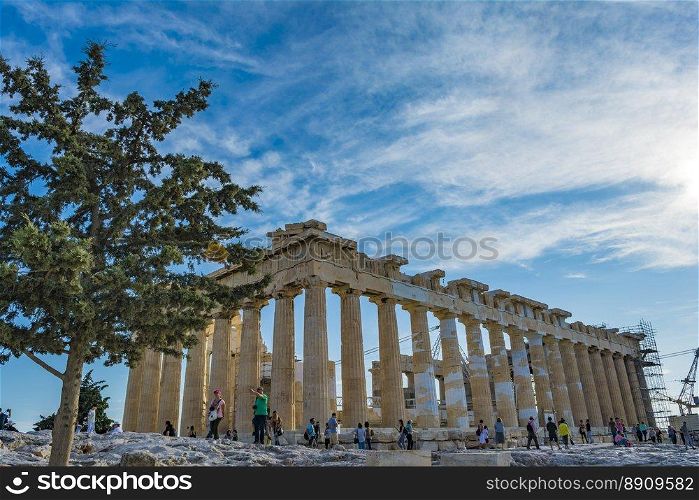 Parthenon temple in Acropolis of Athens, Greece. ATHENS, GREECE SEPTEMBER 24 2017: Parthenon temple in Acropolis of Athens, Greece