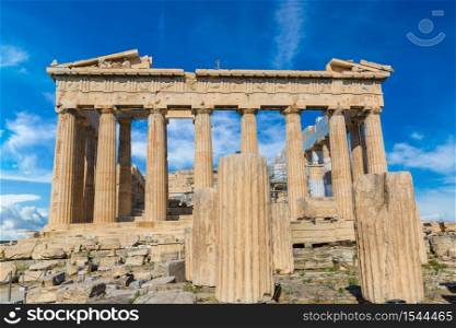 Parthenon temple on the Acropolis in a summer day in Athens, Greece