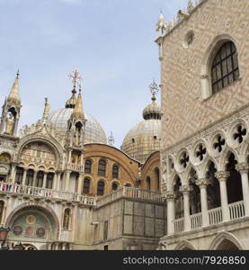 Partial view of the Basilica of Saint Mark and the Palazzo Ducale