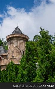 Partial view of the Resort with castles on fogs.