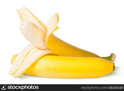 Partially Peeled Bananas Isolated On White Background