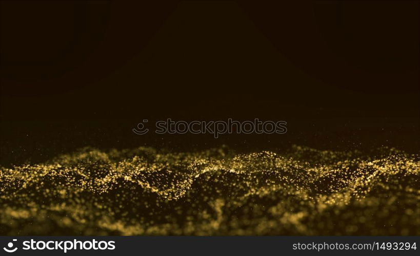 Particle background Sparkling gold Has a bright shine Sparkling, beautiful, glowing Brightness of abstract in wave motion In space and universe