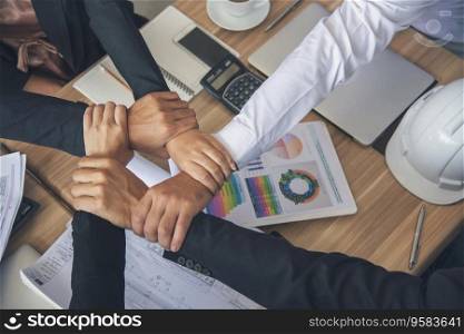 Partners hands together teamwork group of business people meeting in firm company office. Diversity Hands join empower partnership teams connection community. Success Mergers acquisitions partnership
